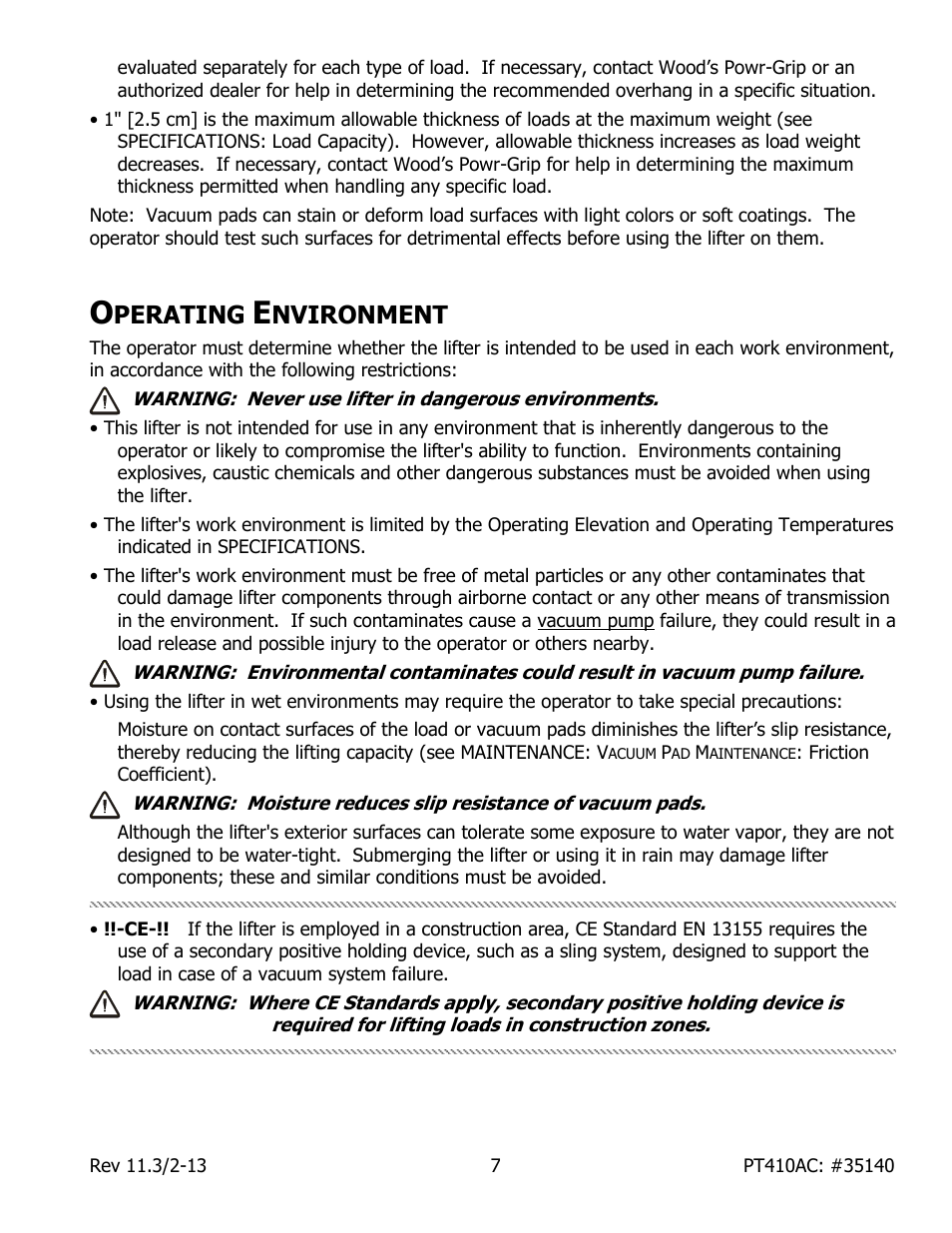 Perating, Nvironment | Wood’s Powr-Grip PT410AC User Manual | Page 9 / 27