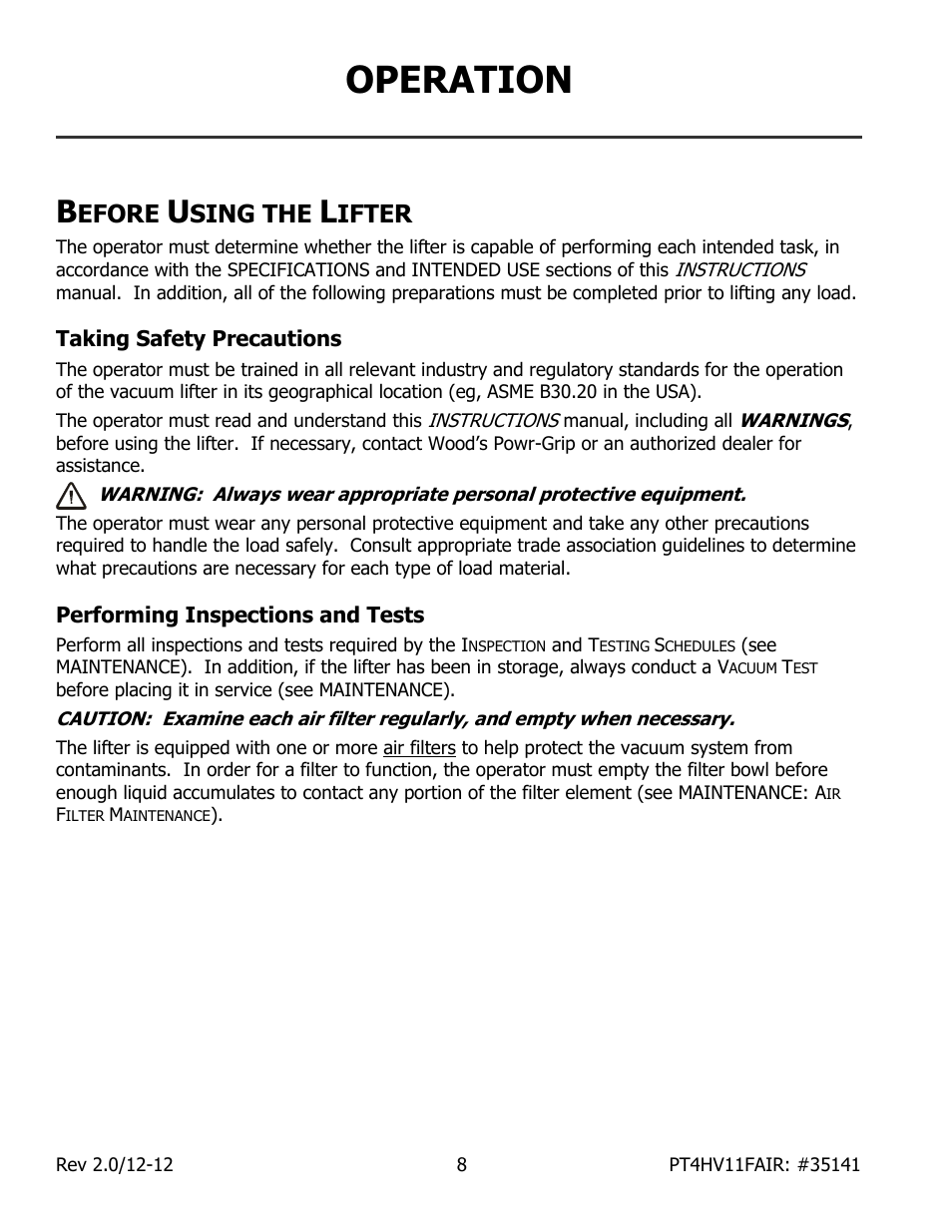 Operation, Efore, Sing the | Ifter | Wood’s Powr-Grip PT4FS10TAIR User Manual | Page 10 / 26