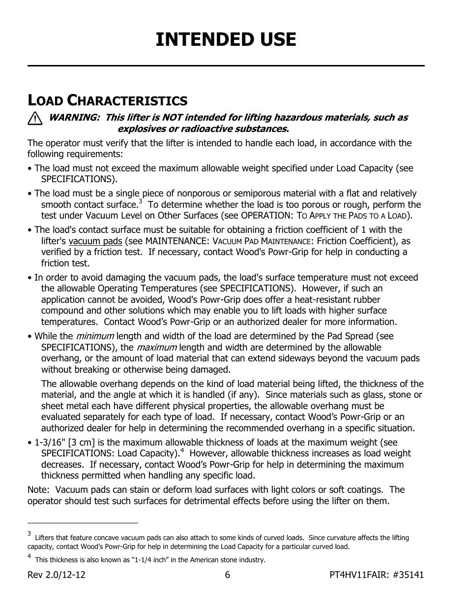 Intended use, Haracteristics | Wood’s Powr-Grip PT4FS10TAIR User Manual | Page 8 / 26