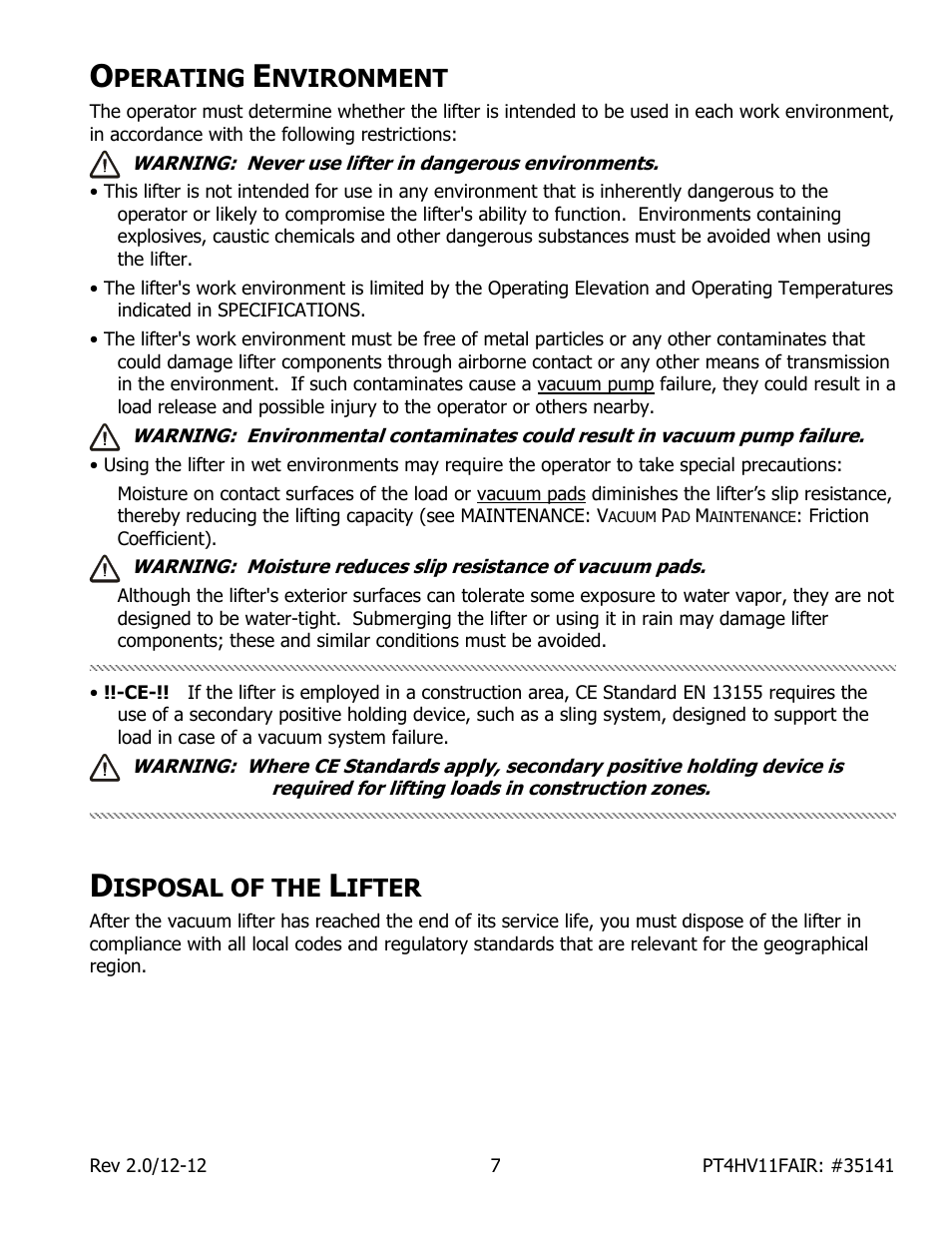 Perating, Nvironment, Isposal of the | Ifter | Wood’s Powr-Grip PT4FS10TAIR User Manual | Page 9 / 26