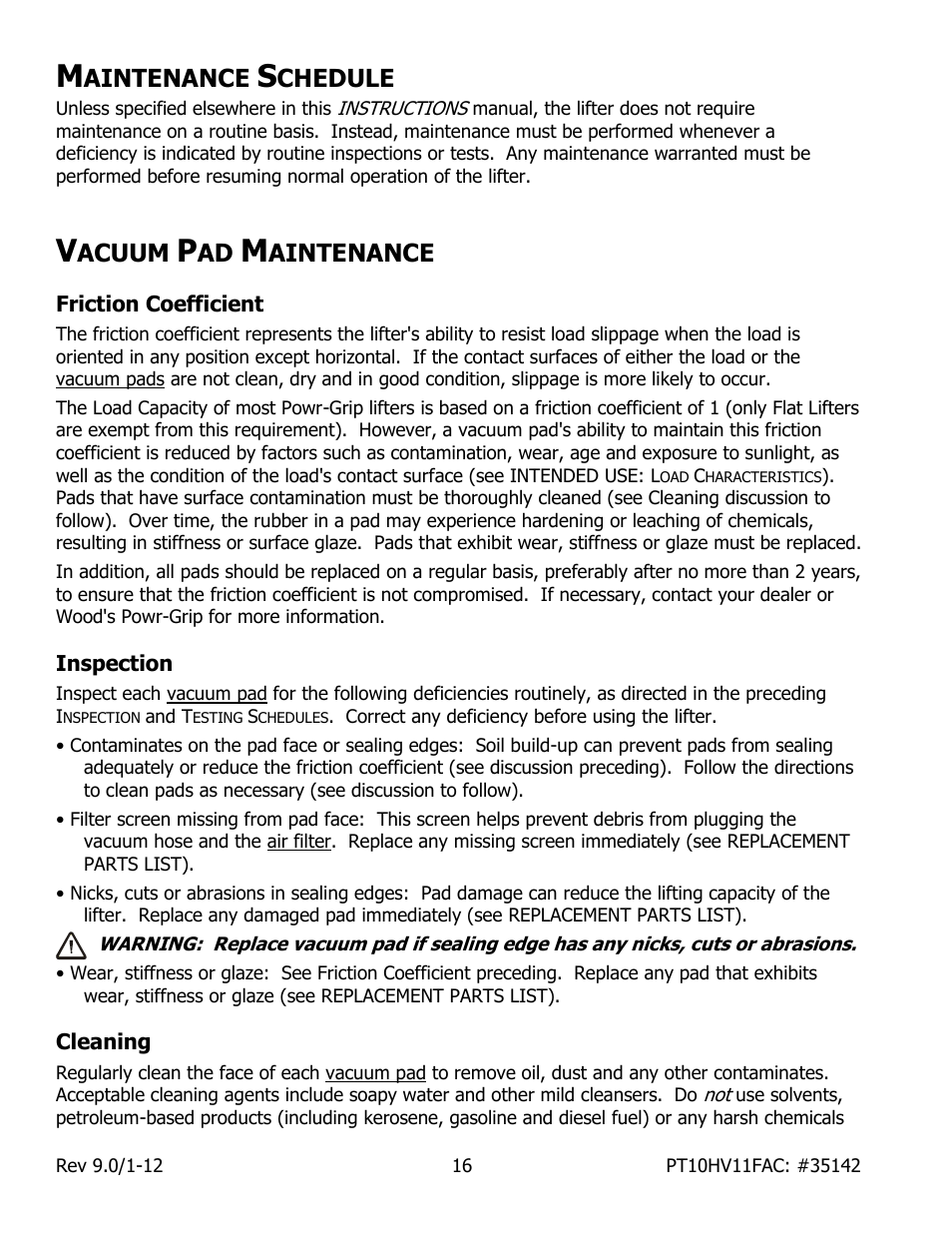 Aintenance, Chedule, Acuum | Wood’s Powr-Grip PT10FS10TAC User Manual | Page 18 / 25