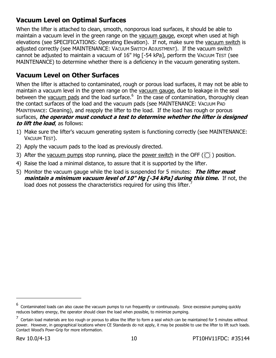 Vacuum level on optimal surfaces, Vacuum level on other surfaces | Wood’s Powr-Grip PT10FS10TDC User Manual | Page 12 / 29