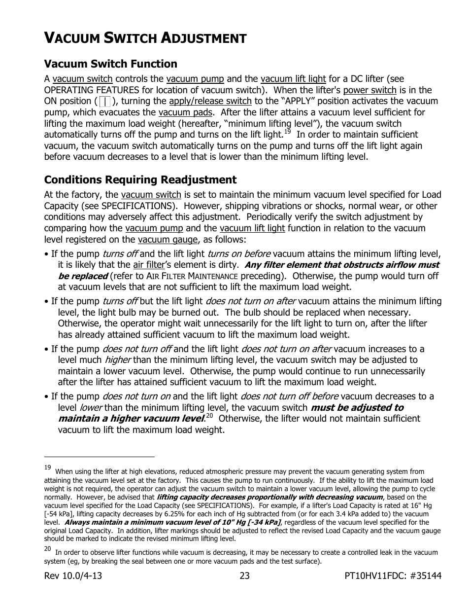 Acuum, Witch, Djustment | Wood’s Powr-Grip PT10FS10TDC User Manual | Page 25 / 29