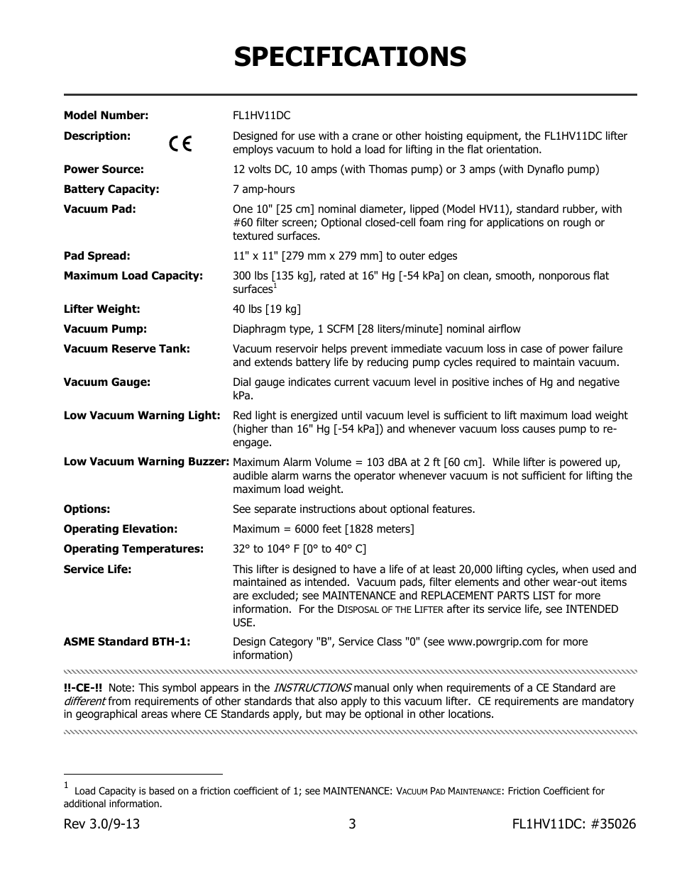 Specifications | Wood’s Powr-Grip FL1HV11DC User Manual | Page 5 / 30
