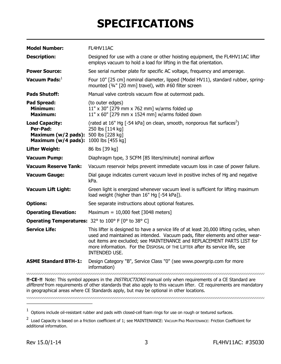 Specifications | Wood’s Powr-Grip FL4HV11AC User Manual | Page 5 / 27