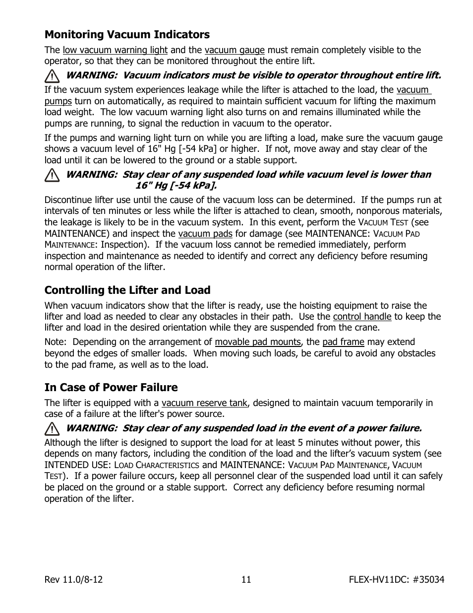 Monitoring vacuum indicators, Controlling the lifter and load | Wood’s Powr-Grip FLEX5HV11DC User Manual | Page 13 / 27