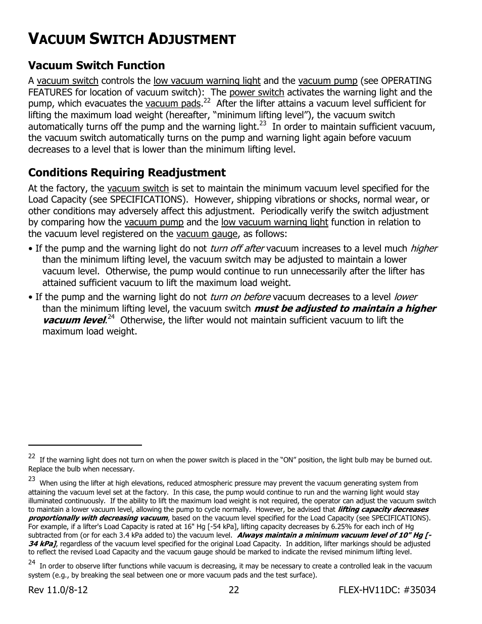 Acuum, Witch, Djustment | Wood’s Powr-Grip FLEX5HV11DC User Manual | Page 24 / 27
