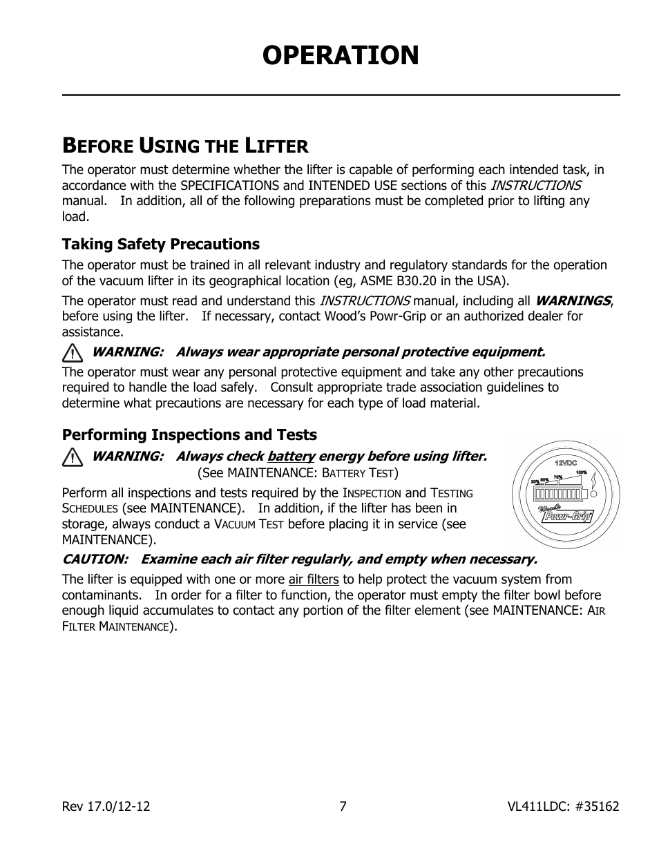 Operation, Efore, Sing the | Ifter | Wood’s Powr-Grip VL411LDC User Manual | Page 9 / 27