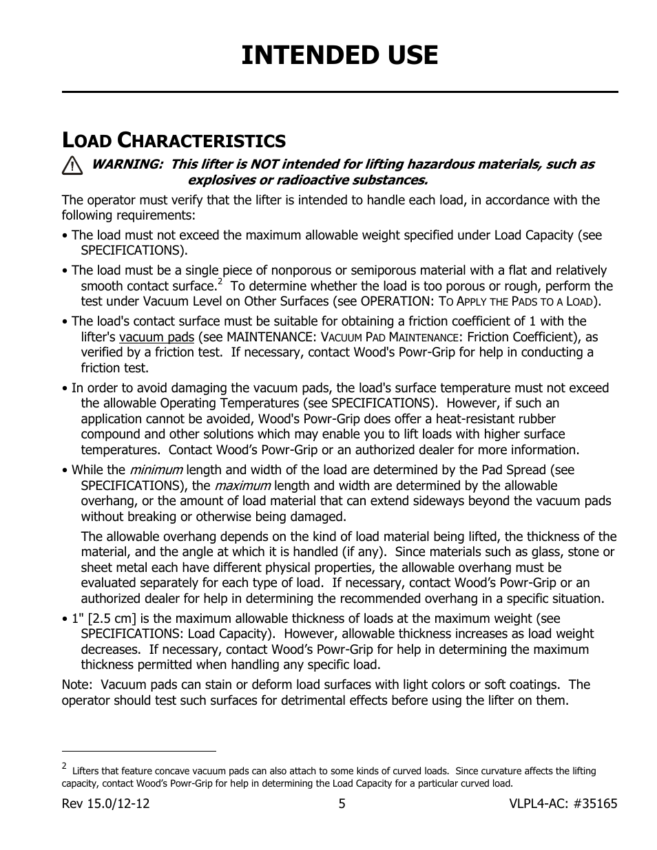 Intended use, Haracteristics | Wood’s Powr-Grip VLPL411LAC User Manual | Page 7 / 23