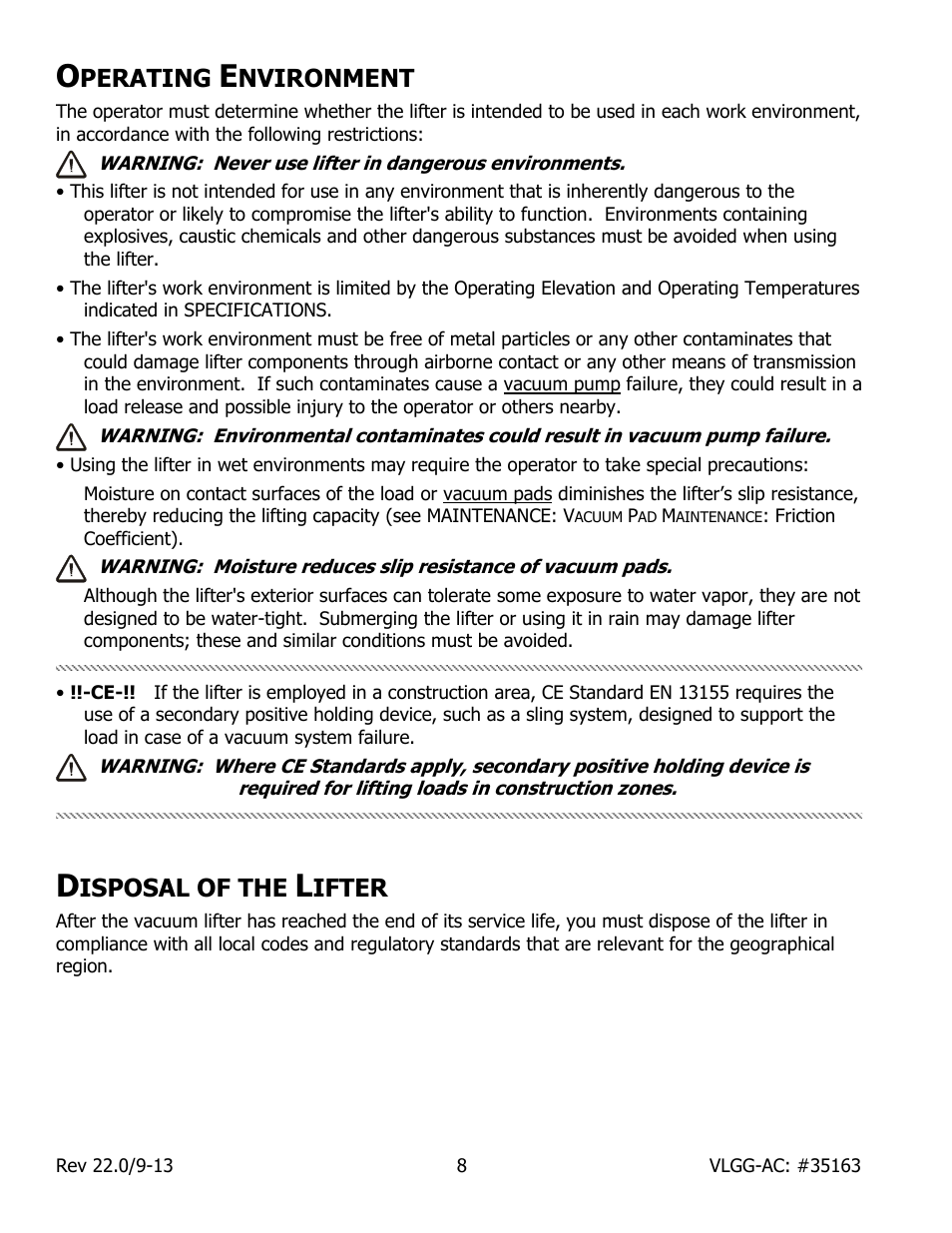 Perating, Nvironment, Isposal of the | Ifter | Wood’s Powr-Grip VLGG1011LAC User Manual | Page 10 / 30