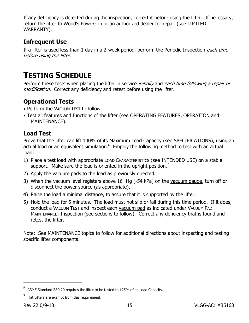 Infrequent use, Esting, Chedule | Operational tests, Load test | Wood’s Powr-Grip VLGG1011LAC User Manual | Page 17 / 30