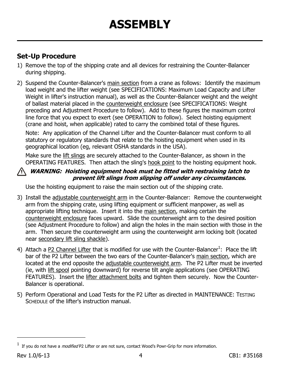 Assembly, Set-up procedure | Wood’s Powr-Grip CB1 User Manual | Page 6 / 12