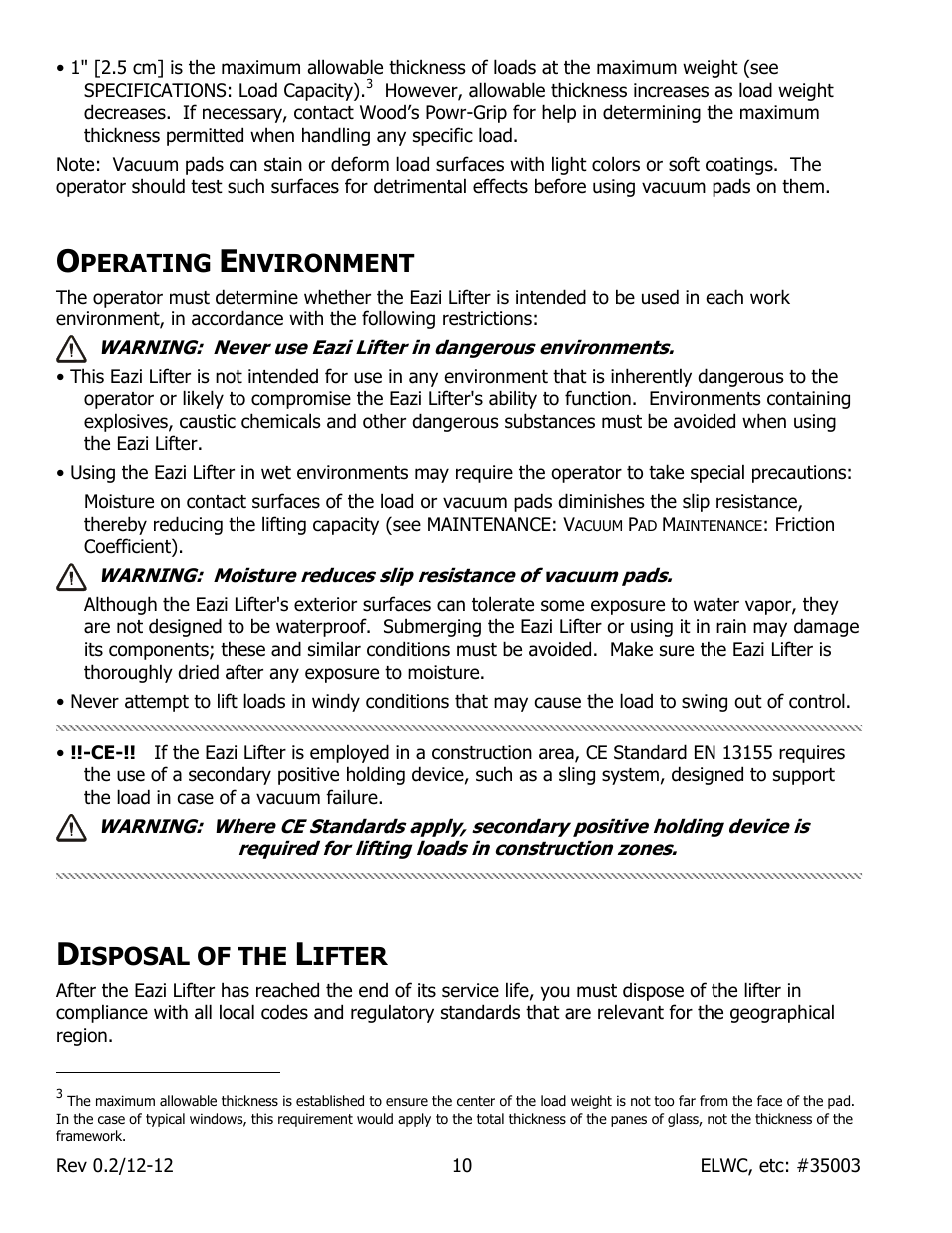 Perating, Nvironment, Isposal of the | Ifter | Wood’s Powr-Grip EL Series User Manual | Page 12 / 26