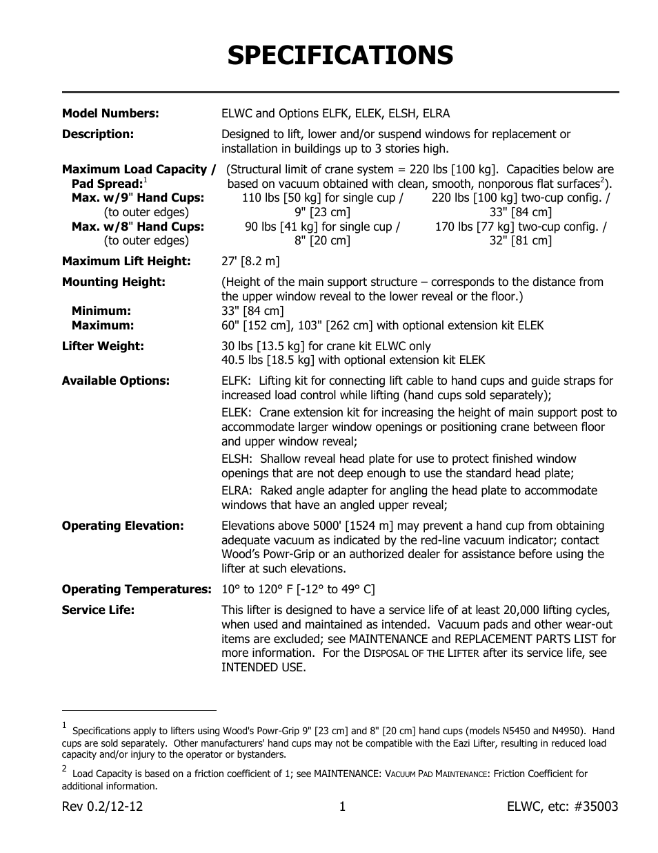 Specifications | Wood’s Powr-Grip EL Series User Manual | Page 3 / 26