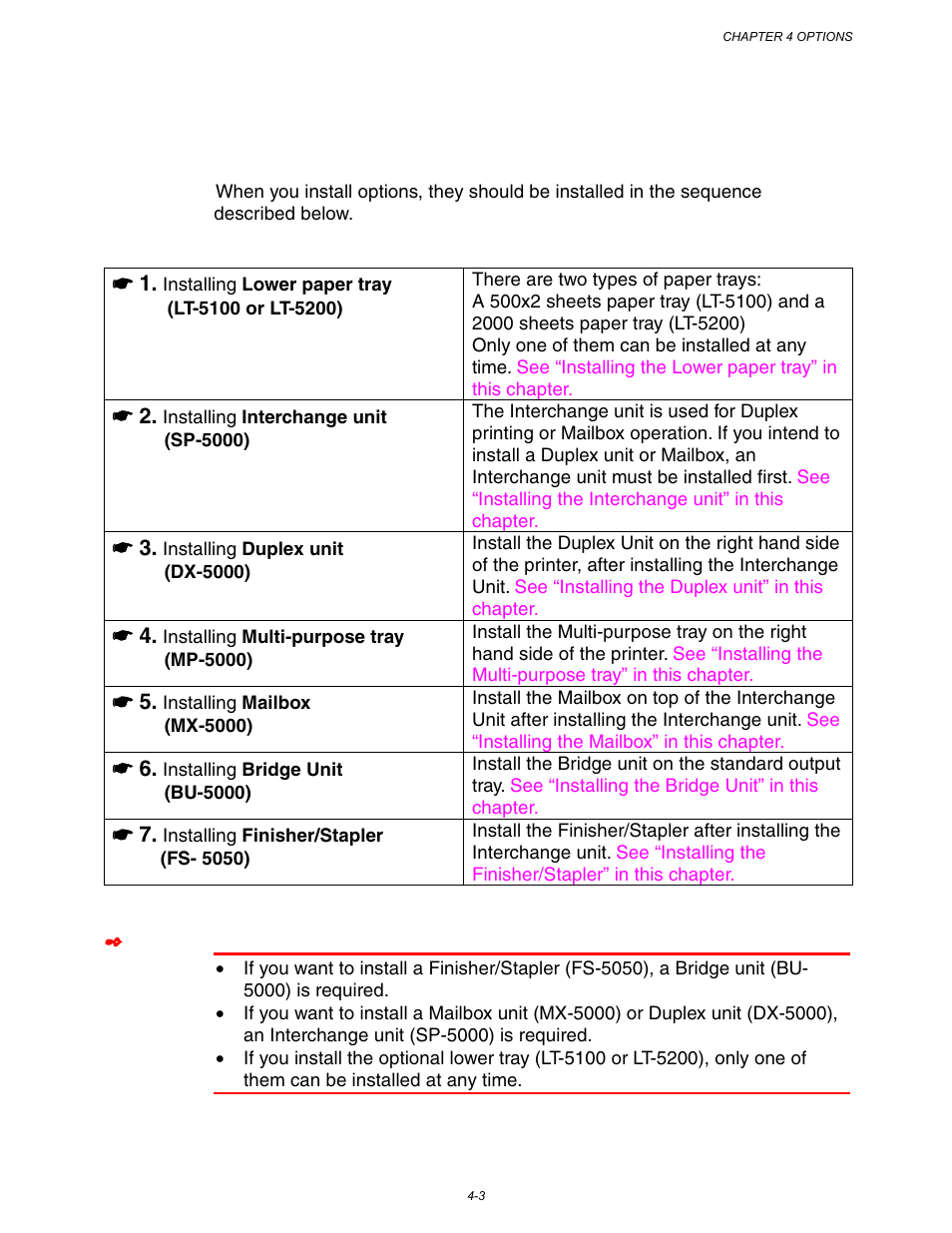 Option installation sequence, Option installation sequence -3 | Brother HL-3260N User Manual | Page 126 / 276