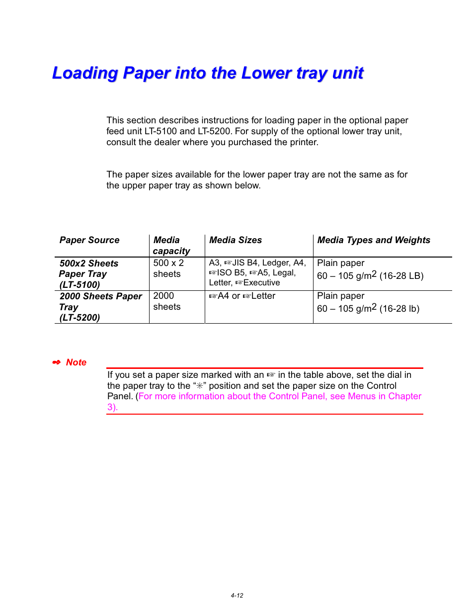 Loading paper into the lower tray unit, Loading paper into the lower tray unit -12 | Brother HL-3260N User Manual | Page 135 / 276