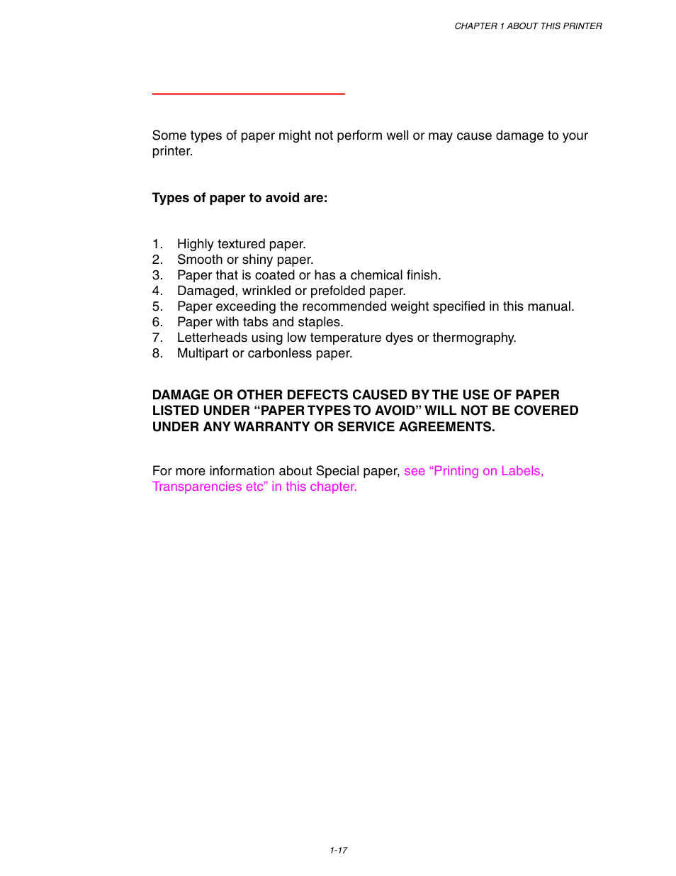 Paper types to avoid | Brother HL-3260N User Manual | Page 41 / 276