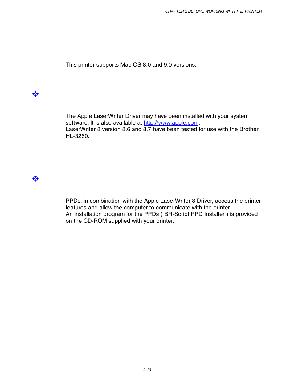 Apple laserwriter 8 driver, Postscript printer description files (ppds) | Brother HL-3260N User Manual | Page 78 / 276