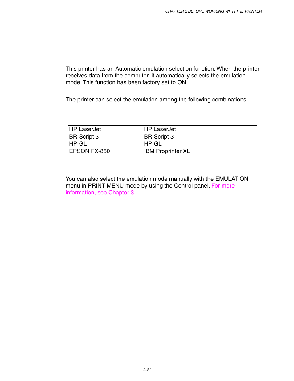Automatic emulation selection | Brother HL-3260N User Manual | Page 80 / 276