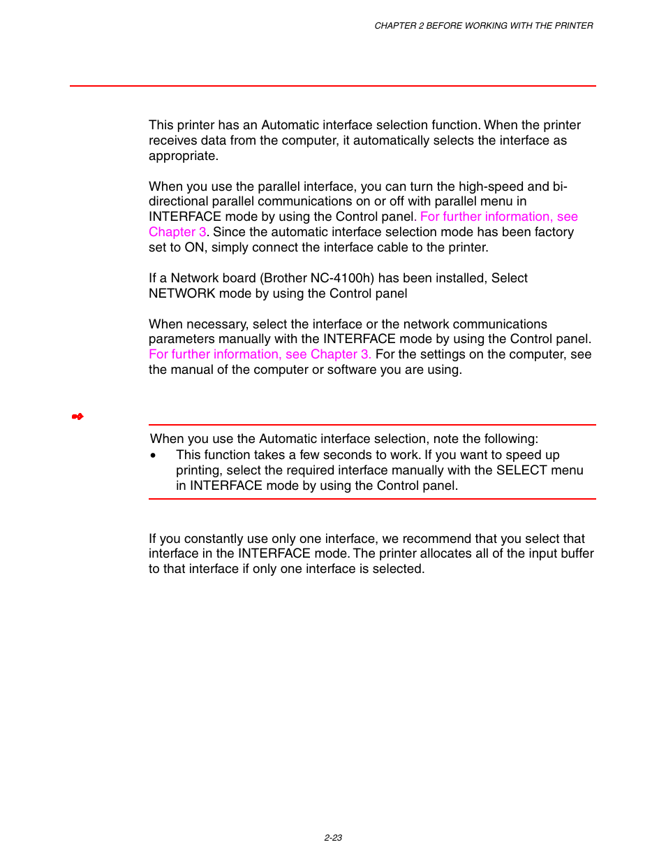 Automatic interface selection | Brother HL-3260N User Manual | Page 82 / 276