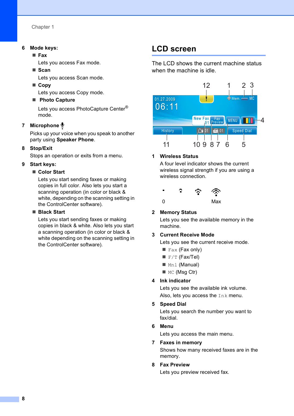 Lcd screen | Brother MFC-790CW User Manual | Page 24 / 240