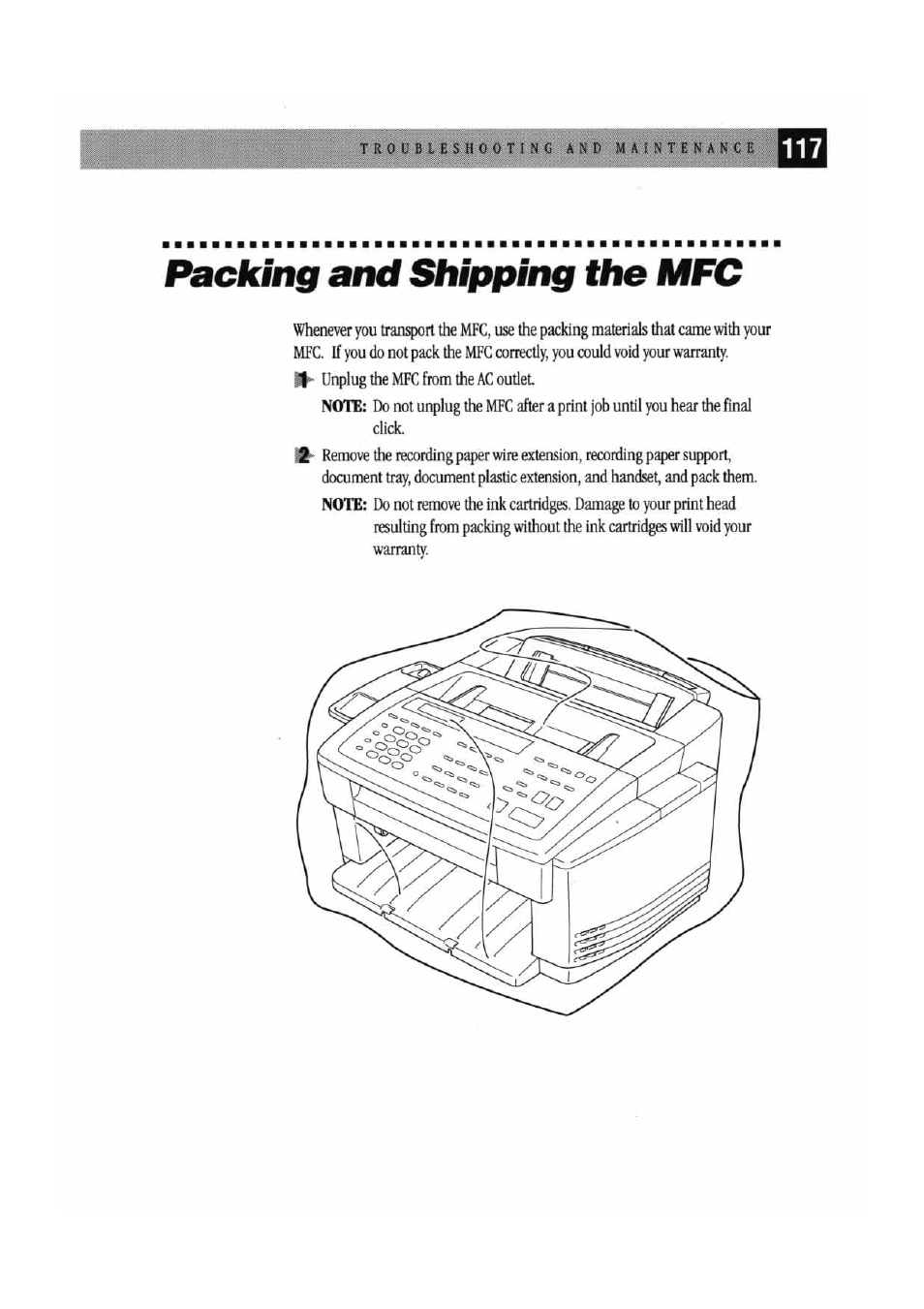 Packing and shipping the mfc | Brother MFC7000FC User Manual | Page 125 / 147