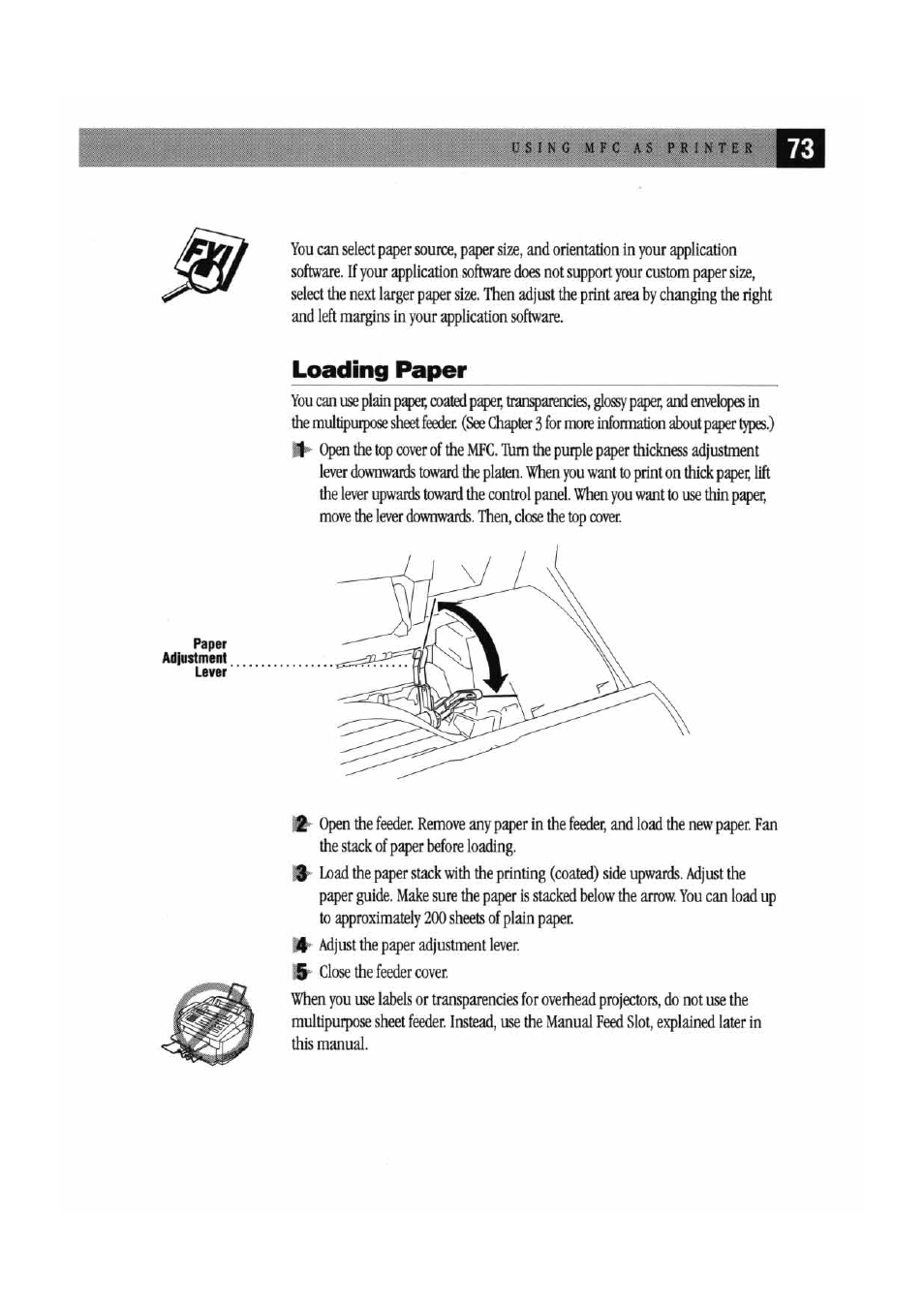 Loading paper | Brother MFC7000FC User Manual | Page 81 / 147