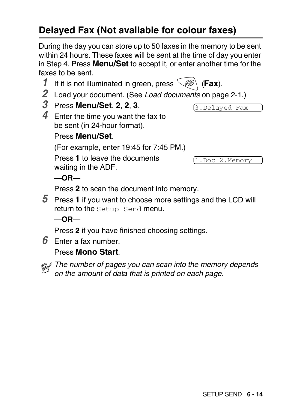 Delayed fax (not available for colour faxes), Delayed fax (not available for colour faxes) -14 | Brother FAX-1820C User Manual | Page 85 / 174