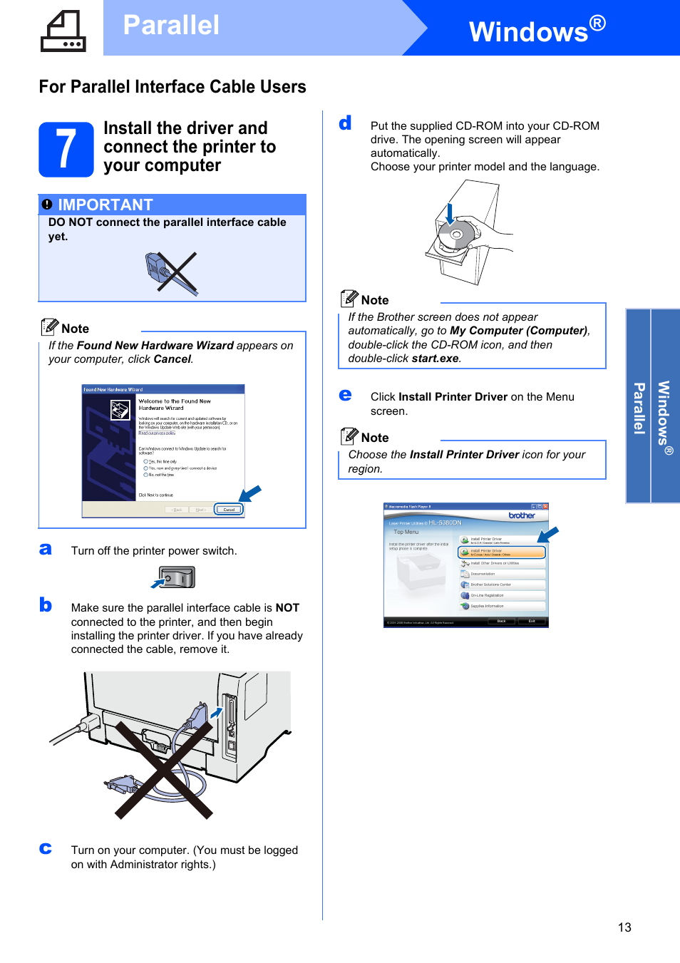 Windows, Parallel | Brother HL-53 User Manual | Page 13 / 34
