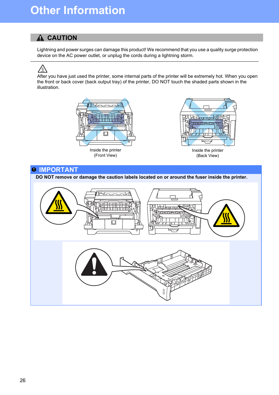 Other information, Caution, Important | Brother HL-53 User Manual | Page 26 / 34