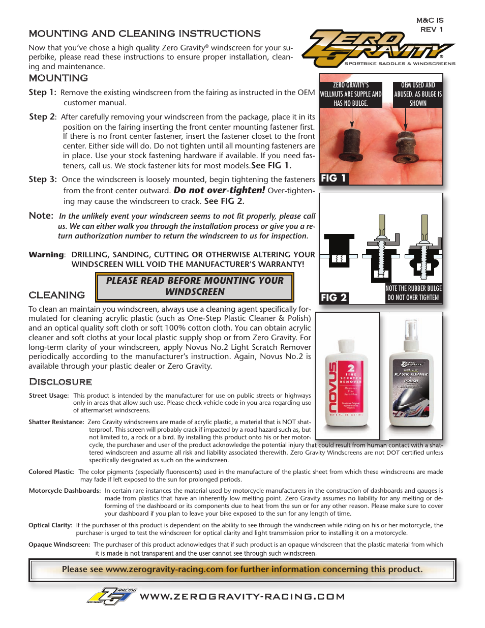 Zero Gravity Mounting & Cleaning Zero Gravity Windscreens User Manual | 1 page