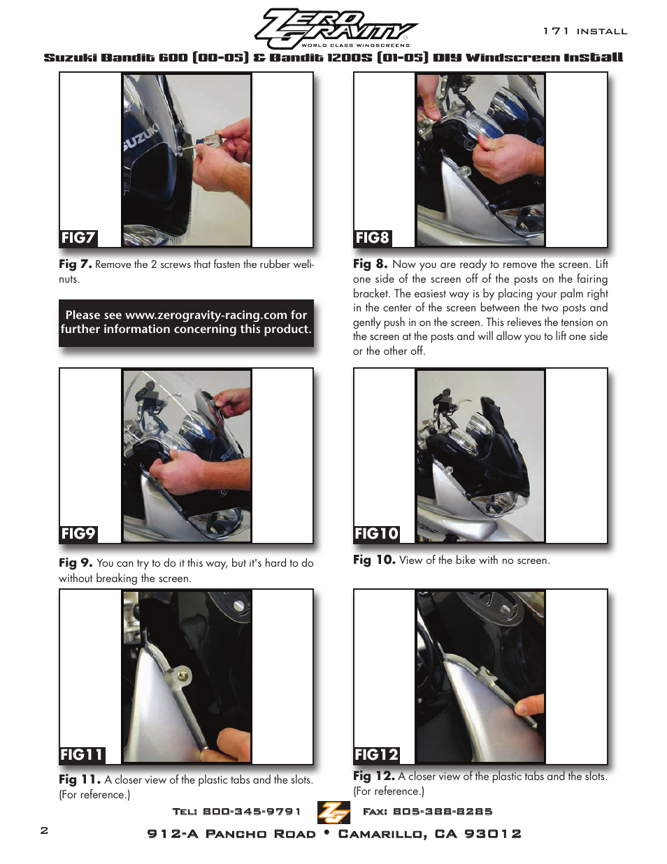 Zero Gravity Suzuki 600 (00-05) & 1200S (01-05) Bandit Windscreen User Manual | Page 2 / 2