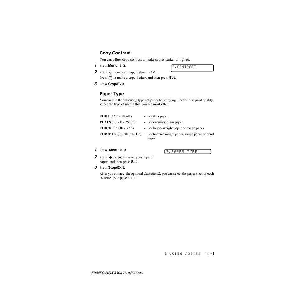 Copy contrast, Paper type, Copy contrast -8 paper type -8 | Brother FAX-4750e User Manual | Page 102 / 231