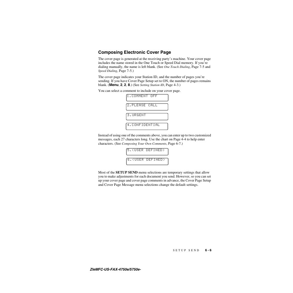 Composing electronic cover, Composing electronic cover page | Brother FAX-4750e User Manual | Page 70 / 231