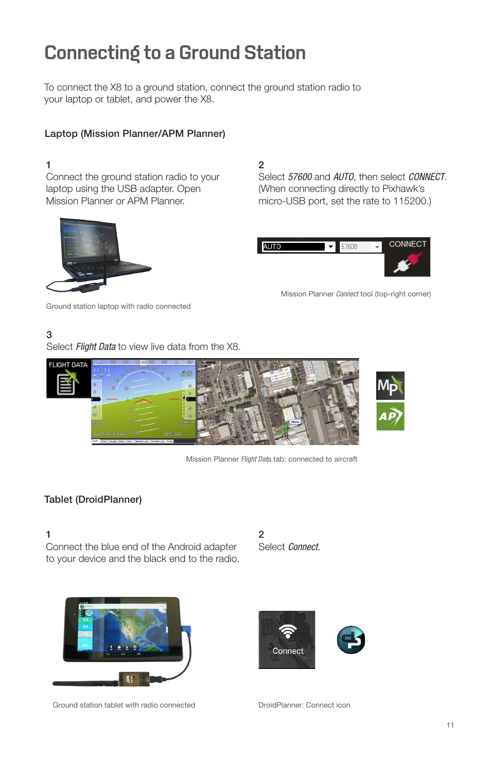 Connecting to a ground station | 3D Robotics X8 Plus User Manual | Page 13 / 36