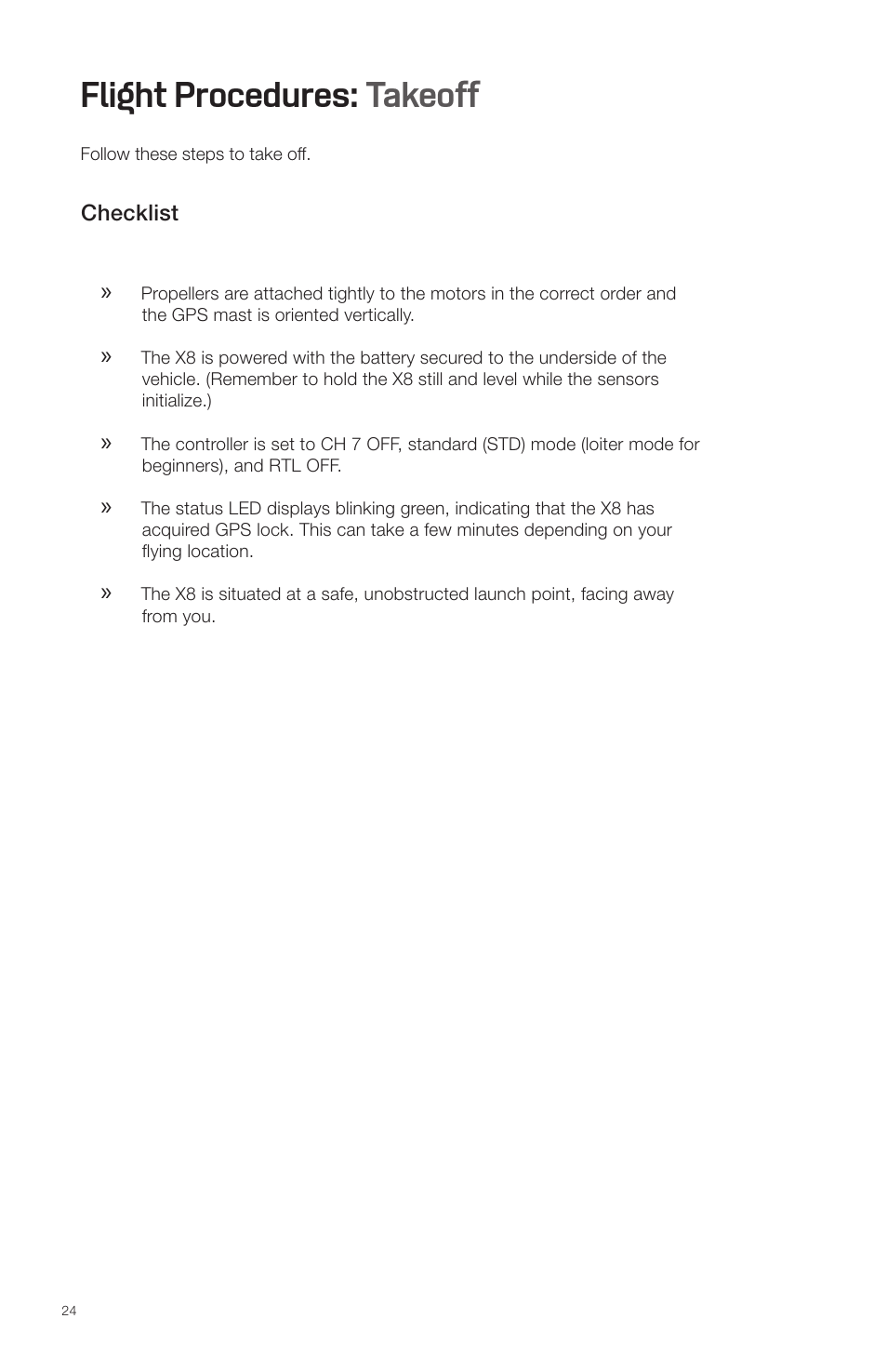 Flight procedures: takeoff | 3D Robotics X8 Plus User Manual | Page 26 / 36