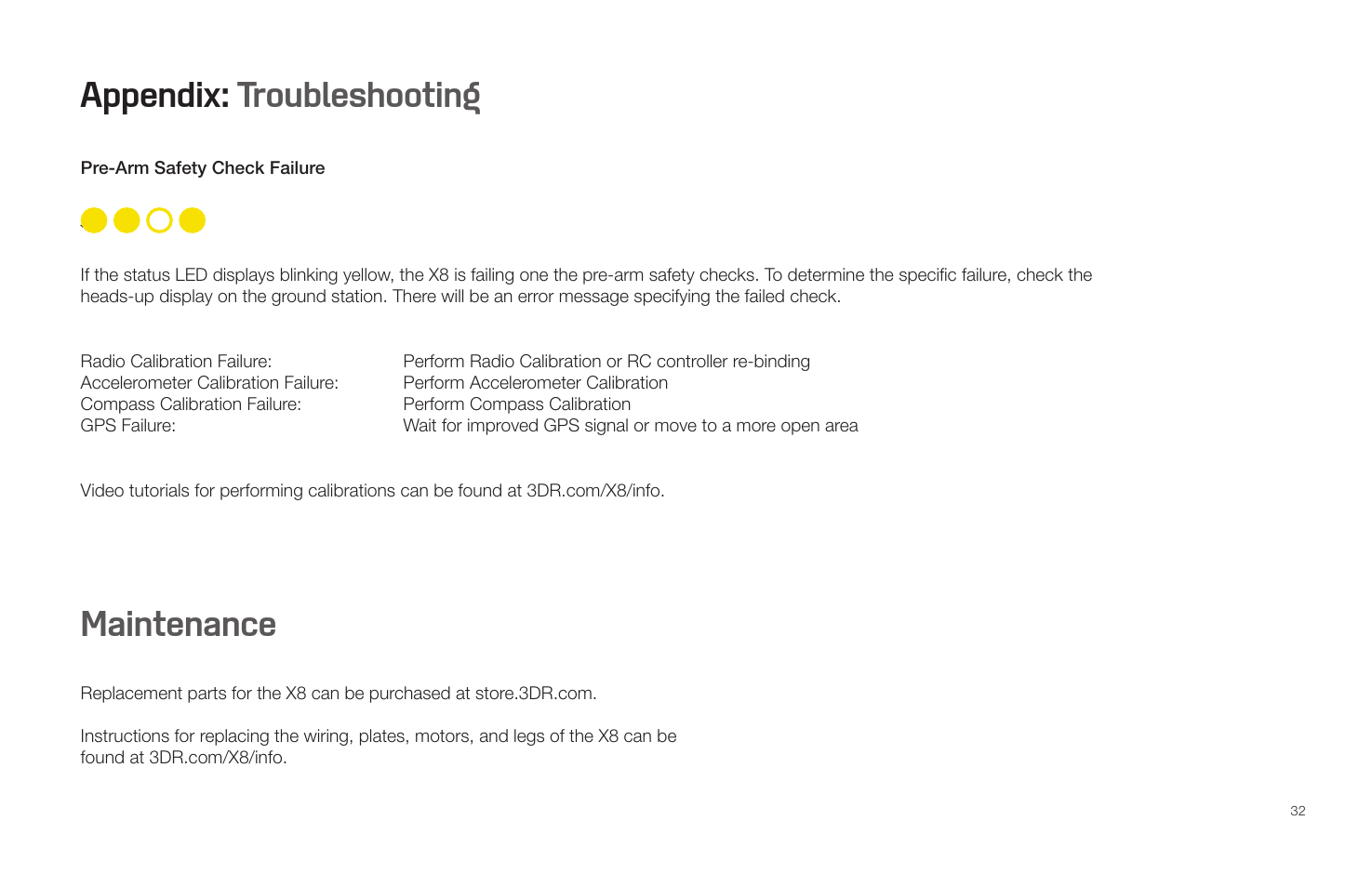 Appendix: troubleshooting maintenance | 3D Robotics X8 Plus User Manual | Page 34 / 36