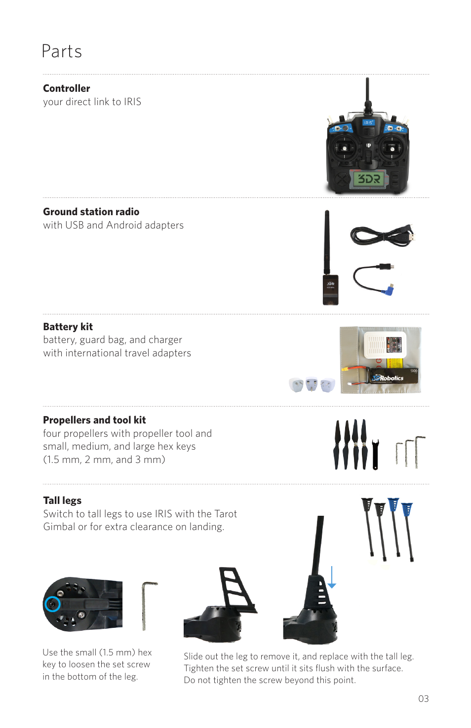 Parts | 3D Robotics IRIS Plus User Manual | Page 5 / 24
