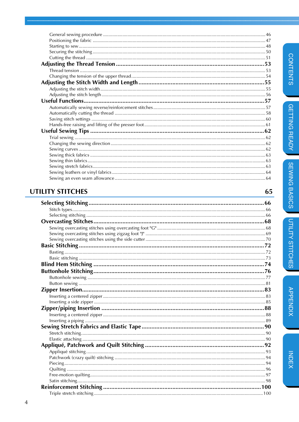 Utility stitches 65 | Brother NX 600 User Manual | Page 10 / 159