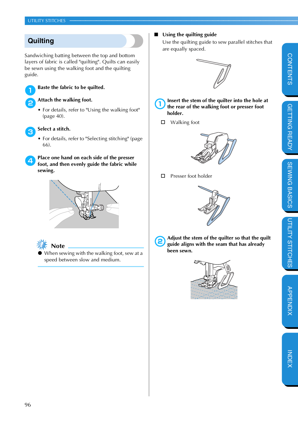 Quilting | Brother NX 600 User Manual | Page 102 / 159