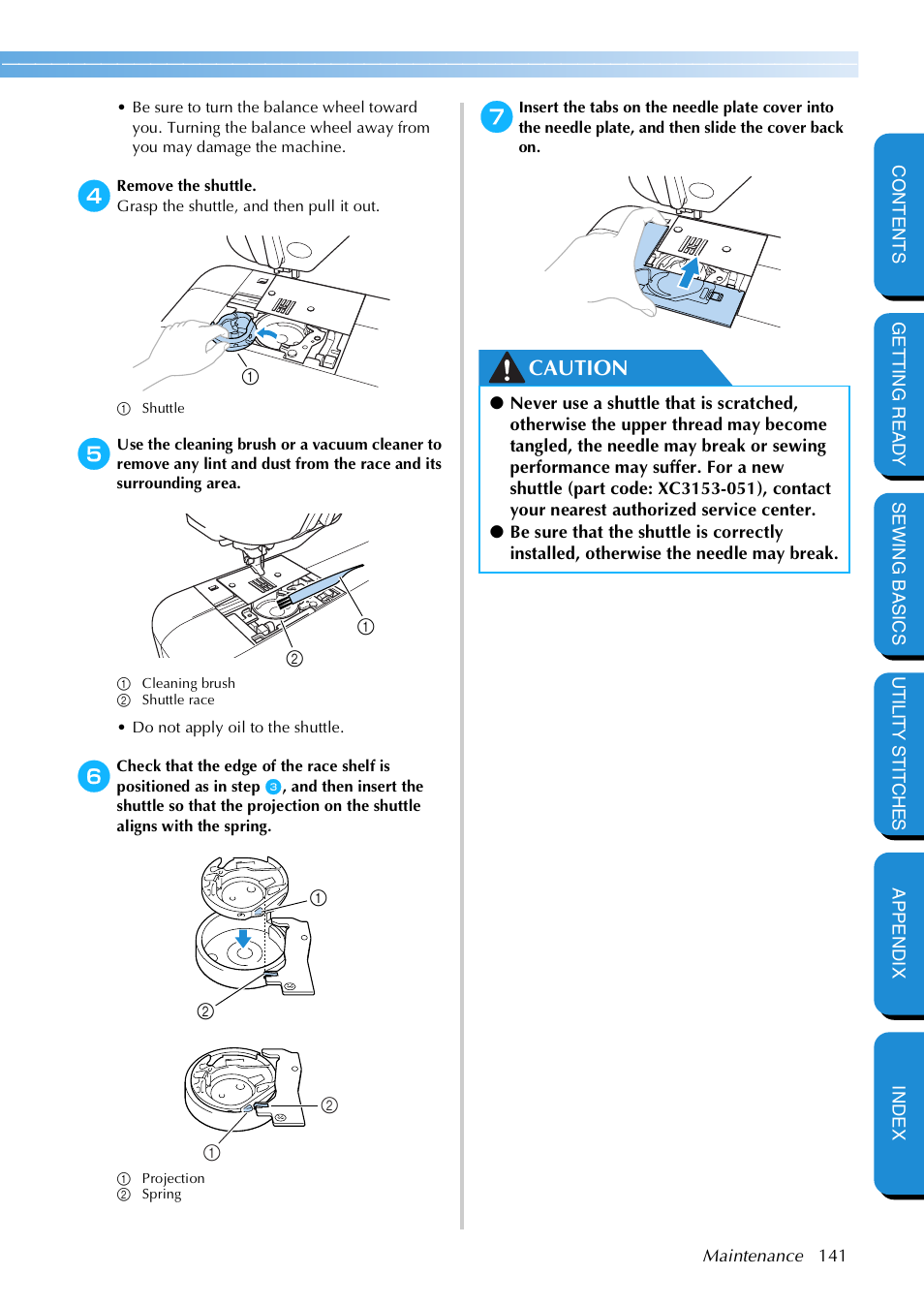 Caution | Brother NX 600 User Manual | Page 147 / 159