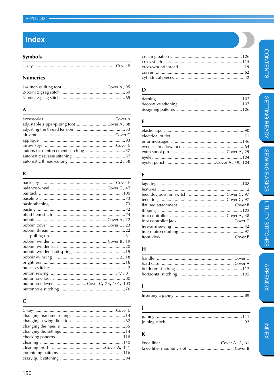 Index | Brother NX 600 User Manual | Page 156 / 159