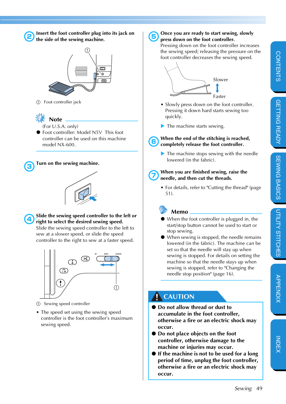 Caution | Brother NX 600 User Manual | Page 55 / 159