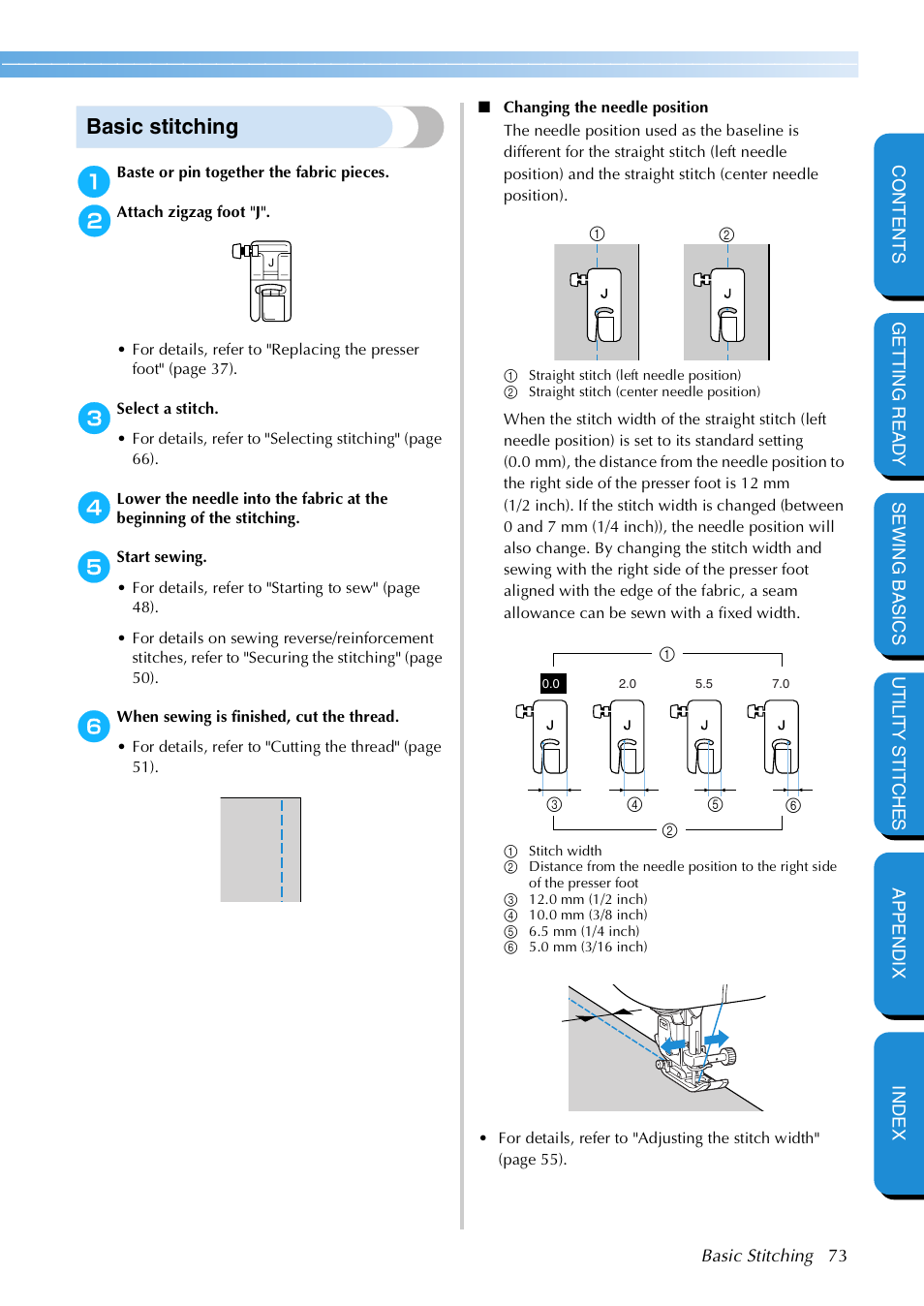 Basic stitching | Brother NX 600 User Manual | Page 79 / 159