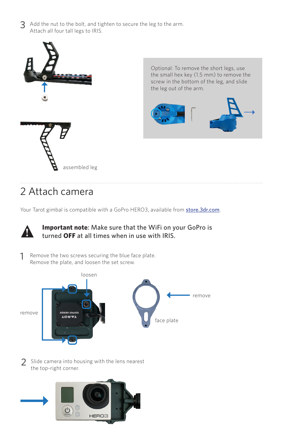 2 attach camera | 3D Robotics Tarot gimbal User Manual | Page 2 / 5