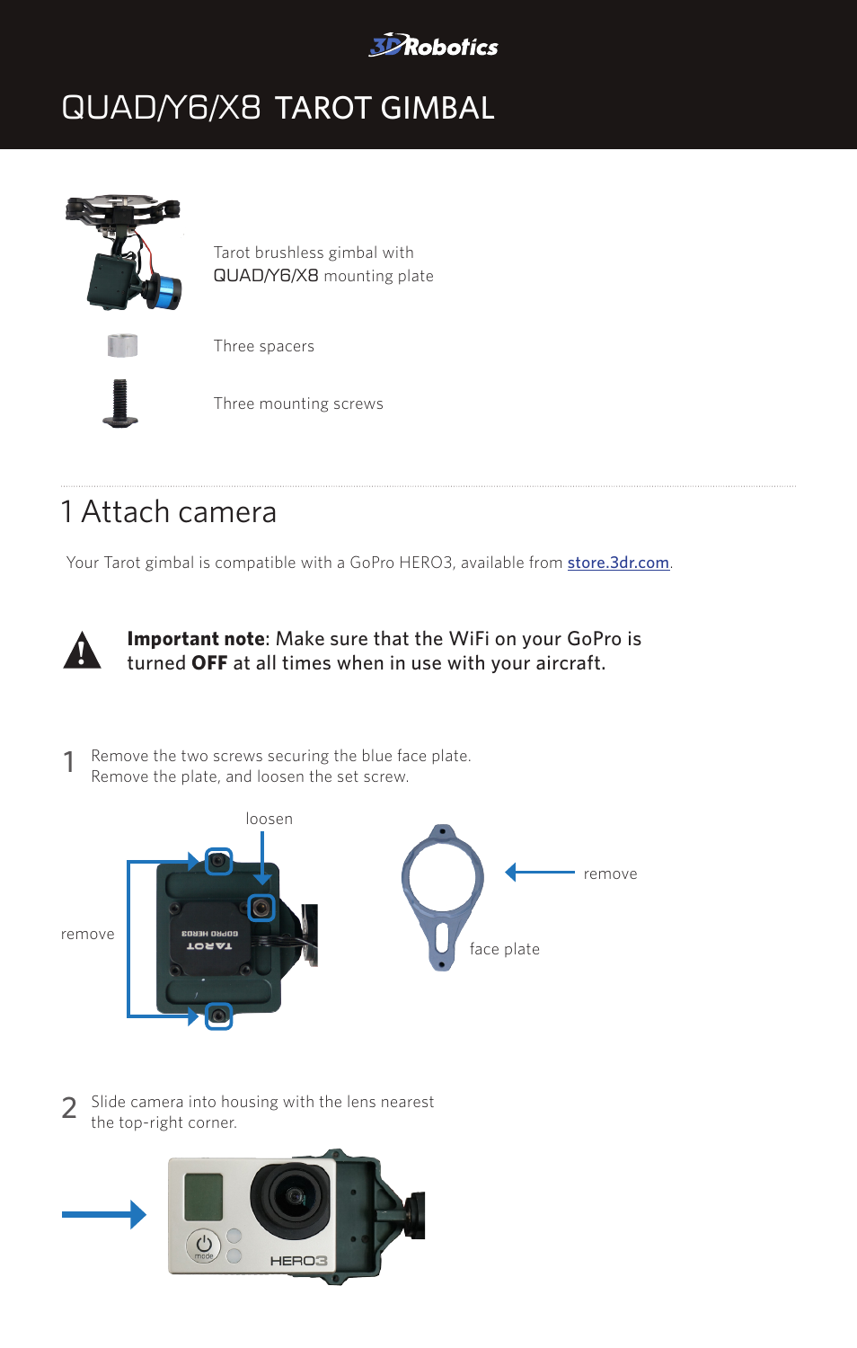 3D Robotics X8 Tarot gimbal User Manual | 5 pages