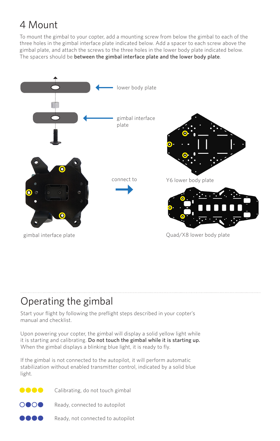 4 mount, Operating the gimbal | 3D Robotics X8 Tarot gimbal User Manual | Page 3 / 5