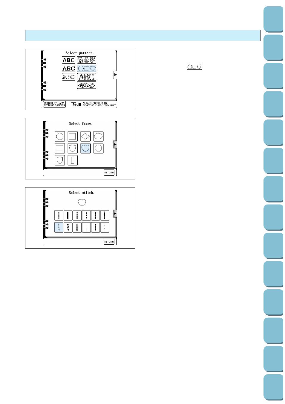 Selecting frame patterns | Brother PC 8500 User Manual | Page 115 / 196