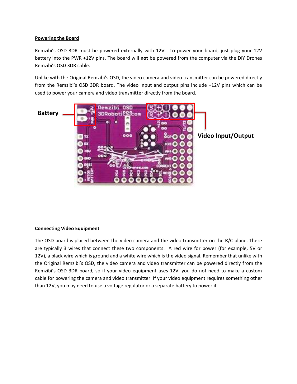 Video input/output battery | 3D Robotics Remzibi’s OSD 3DR User Manual | Page 9 / 14