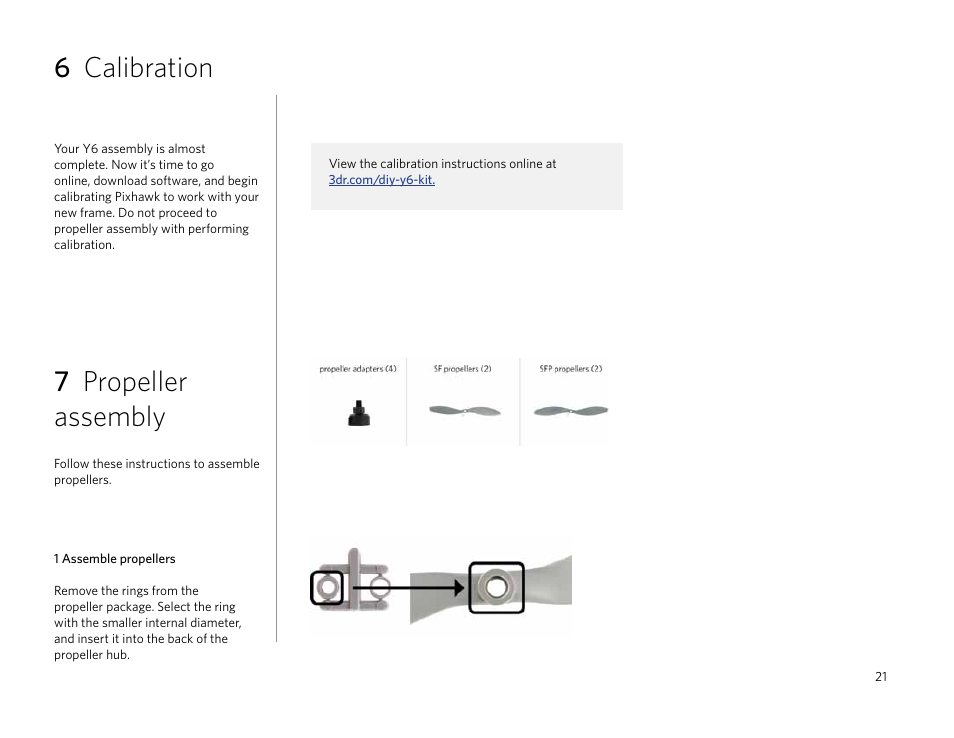 6 calibration, 7 propeller assembly | 3D Robotics 3DR DIY Quad User Manual | Page 21 / 23